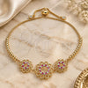 Oro Laminado Adjustable Bolo Bracelet, Gold Filled Style Flower Design, with Ruby and White Cubic Zirconia, Polished, Golden Finish, 03.233.0021.1.12 (01 MM Thickness, 12 Inches Length)