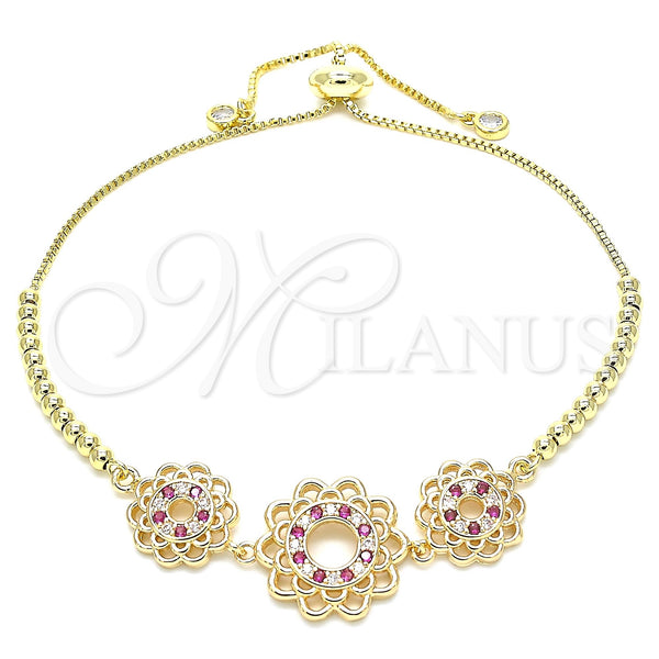 Gold Filled Bracelet — Adjustable Bolo Bracelet Flower Design with Ruby and — main product view — SKU 131131 | Oro Laminado brazalete — Adjustable Bolo Bracelet flor diseño with Ruby and — SKU 131131