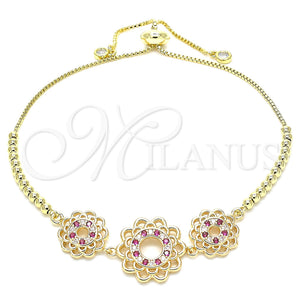 Gold Filled Bracelet — Adjustable Bolo Bracelet Flower Design with Ruby and — main product view — SKU 131131 | Oro Laminado brazalete — Adjustable Bolo Bracelet flor diseño with Ruby and — SKU 131131
