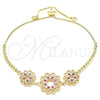 Oro Laminado Adjustable Bolo Bracelet, Gold Filled Style Flower Design, with Ruby and White Cubic Zirconia, Polished, Golden Finish, 03.233.0021.1.12 (01 MM Thickness, 12 Inches Length)
