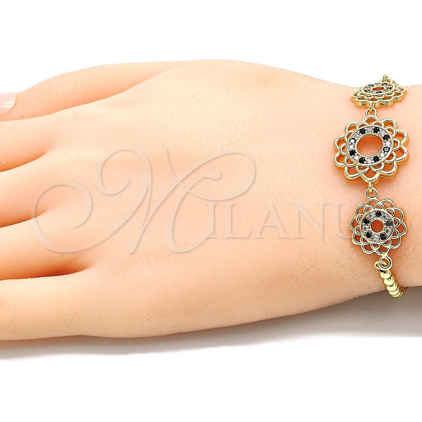 Gold Filled Bracelet — Adjustable Bolo Bracelet Flower Design with Black and — alternate product view — SKU 131132 | Oro Laminado brazalete — Adjustable Bolo Bracelet flor diseño with negro and — SKU 131132