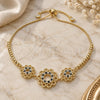 Oro Laminado Adjustable Bolo Bracelet, Gold Filled Style Flower Design, with Black and White Cubic Zirconia, Polished, Golden Finish, 03.233.0021.2.12 (01 MM Thickness, 12 Inches Length)
