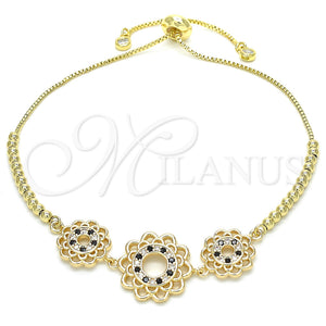 Gold Filled Bracelet — Adjustable Bolo Bracelet Flower Design with Black and — main product view — SKU 131132 | Oro Laminado brazalete — Adjustable Bolo Bracelet flor diseño with negro and — SKU 131132
