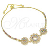 Oro Laminado Adjustable Bolo Bracelet, Gold Filled Style Flower Design, with Multicolor Cubic Zirconia, Polished, Golden Finish, 03.233.0021.3.12 (01 MM Thickness, 12 Inches Length)
