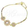 Oro Laminado Adjustable Bolo Bracelet, Gold Filled Style Flower Design, with Multicolor Cubic Zirconia, Polished, Golden Finish, 03.233.0021.3.12 (01 MM Thickness, 12 Inches Length)