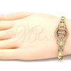 Oro Laminado Fancy Bracelet, Gold Filled Style San Benito and Butterfly Design, with Multicolor Crystal, Polished, Golden Finish, 03.253.0045.08 (06 MM Thickness, 8 Inches Length)