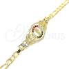 Oro Laminado Fancy Bracelet, Gold Filled Style San Benito and Butterfly Design, with Multicolor Crystal, Polished, Golden Finish, 03.253.0045.08 (06 MM Thickness, 8 Inches Length)