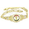 Oro Laminado Fancy Bracelet, Gold Filled Style San Benito and Butterfly Design, with Multicolor Crystal, Polished, Golden Finish, 03.253.0045.08 (06 MM Thickness, 8 Inches Length)