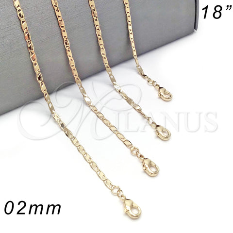 Oro Laminado Basic Necklace, Gold Filled Style Polished, Golden Finish, 04.213.0050.18 (02 MM Thickness, 18 Inches Length)