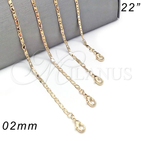 Oro Laminado Basic Necklace, Gold Filled Style Polished, Golden Finish, 04.213.0050.22 (02 MM Thickness, 22 Inches Length)
