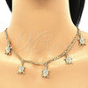 Oro Laminado Necklace, Bracelet and Earring, Gold Filled Style Turtle Design, with White Crystal, Polished, Golden Finish, 06.213.0005