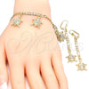 Oro Laminado Necklace, Bracelet and Earring, Gold Filled Style Turtle Design, with White Crystal, Polished, Golden Finish, 06.213.0005