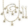Oro Laminado Necklace, Bracelet and Earring, Gold Filled Style Turtle Design, with White Crystal, Polished, Golden Finish, 06.213.0005