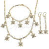 Oro Laminado Necklace, Bracelet and Earring, Gold Filled Style Turtle Design, with White Crystal, Polished, Golden Finish, 06.213.0005