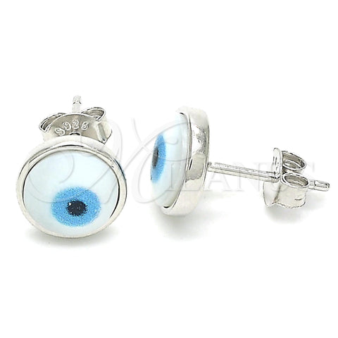 Sterling Silver Stud Earring, Evil Eye Design, Polished, Rhodium Finish, 02.336.0179