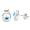 Sterling Silver Stud Earring, Evil Eye Design, Polished, Rhodium Finish, 02.336.0179