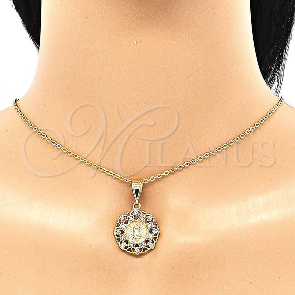 Gold Filled Pendant — Fancy Pendant Guadalupe and Heart Design with White — alternate product view — SKU 131142 | Oro Laminado dije — elegante Pendant Guadalupe and corazón diseño with blanco — SKU 131142