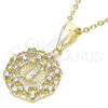 Oro Laminado Fancy Pendant, Gold Filled Style Guadalupe and Heart Design, with White Cubic Zirconia, Polished, Golden Finish, 05.253.0070