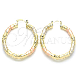 Gold Filled Hoop Earrings — Medium Hoop Hollow Design Polished Tricolor 02. — main product view — SKU 131143 | Oro Laminado aretes de aro — Medium Hoop Hollow diseño pulido Tricolor 02. — SKU 131143