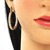 Oro Laminado Medium Hoop, Gold Filled Style Hollow Design, Diamond Cutting Finish, Tricolor, 02.170.0229.1.40