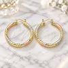 Oro Laminado Medium Hoop, Gold Filled Style Hollow Design, Diamond Cutting Finish, Tricolor, 02.170.0229.1.40
