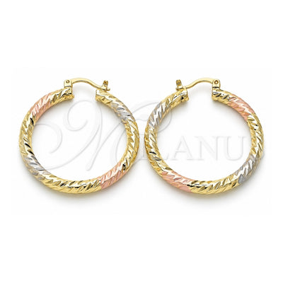 Oro Laminado Medium Hoop, Gold Filled Style Hollow Design, Diamond Cutting Finish, Tricolor, 02.170.0229.1.40