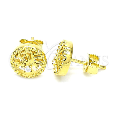 Sterling Silver Stud Earring, Tree Design, with White Cubic Zirconia, Polished, Golden Finish, 02.369.0034.2