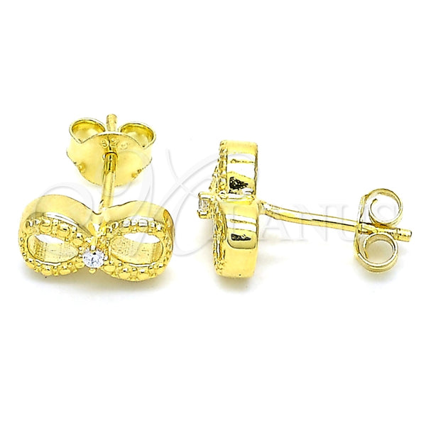 Sterling Silver Stud Earring, Infinite Design, with White Cubic Zirconia, Polished, Golden Finish, 02.369.0035.2