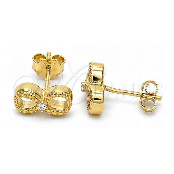 Sterling Silver Stud Earring, Infinite Design, with White Cubic Zirconia, Polished, Golden Finish, 02.369.0035.2
