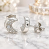 Sterling Silver Stud Earring, Moon Design, with White Cubic Zirconia, Polished, Rhodium Finish, 02.369.0036