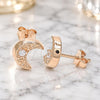 Sterling Silver Stud Earring, Moon Design, with White Cubic Zirconia, Polished, Rose Gold Finish, 02.369.0036.1