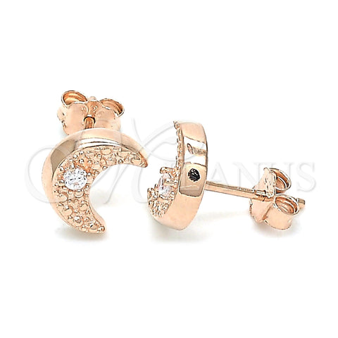 Sterling Silver Stud Earring, Moon Design, with White Cubic Zirconia, Polished, Rose Gold Finish, 02.369.0036.1