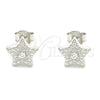Sterling Silver Stud Earring, Star Design, with White Cubic Zirconia, Polished, Rhodium Finish, 02.369.0037