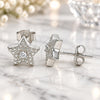 Sterling Silver Stud Earring, Star Design, with White Cubic Zirconia, Polished, Rhodium Finish, 02.369.0037