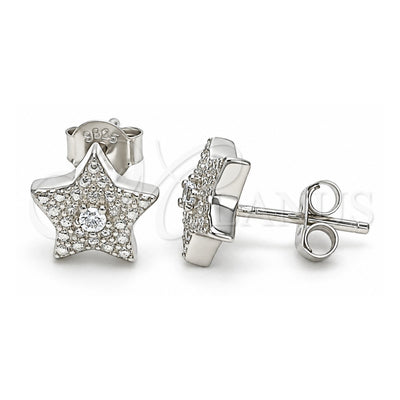 Sterling Silver Stud Earring, Star Design, with White Cubic Zirconia, Polished, Rhodium Finish, 02.369.0037