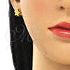 Sterling Silver Stud Earring, Star Design, with White Cubic Zirconia, Polished, Golden Finish, 02.369.0037.2