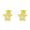 Sterling Silver Stud Earring, Star Design, with White Cubic Zirconia, Polished, Golden Finish, 02.369.0037.2