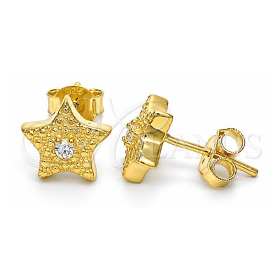 Sterling Silver Stud Earring, Star Design, with White Cubic Zirconia, Polished, Golden Finish, 02.369.0037.2