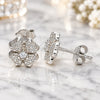 Sterling Silver Stud Earring, Four-leaf Clover Design, with White Cubic Zirconia, Polished, Rhodium Finish, 02.369.0038