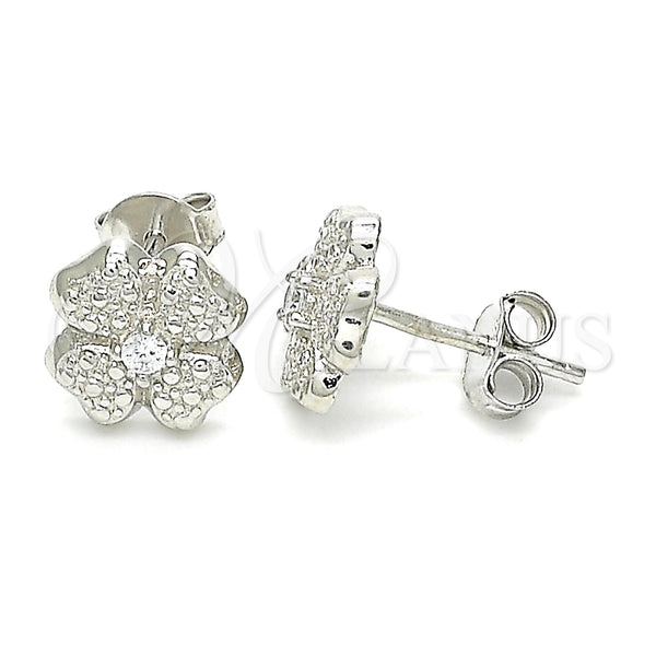 Sterling Silver Ring — Stud Earring Four-leaf Clover Design with White Cubic — main product view — SKU 131158 | Plata 925 anillo — Stud Earring Four-leaf Clover diseño with blanco Cubic — SKU 131158