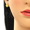 Sterling Silver Stud Earring, Four-leaf Clover Design, with White Cubic Zirconia, Polished, Golden Finish, 02.369.0038.2