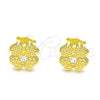 Sterling Silver Stud Earring, Four-leaf Clover Design, with White Cubic Zirconia, Polished, Golden Finish, 02.369.0038.2