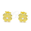 Sterling Silver Stud Earring, Four-leaf Clover Design, with White Cubic Zirconia, Polished, Golden Finish, 02.369.0038.2