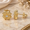 Sterling Silver Stud Earring, Four-leaf Clover Design, with White Cubic Zirconia, Polished, Golden Finish, 02.369.0038.2