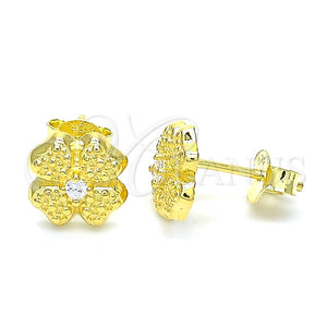 Sterling Silver Stud Earring, Four-leaf Clover Design, with White Cubic Zirconia, Polished, Golden Finish, 02.369.0038.2