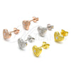 Sterling Silver Stud Earring, Heart Design, with White Cubic Zirconia, Polished, Rhodium Finish, 02.369.0039