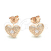 Sterling Silver Stud Earring, Heart Design, with White Cubic Zirconia, Polished, Rose Gold Finish, 02.369.0039.1