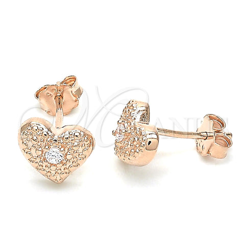 Sterling Silver Stud Earring, Heart Design, with White Cubic Zirconia, Polished, Rose Gold Finish, 02.369.0039.1