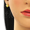 Sterling Silver Stud Earring, Heart Design, with White Cubic Zirconia, Polished, Golden Finish, 02.369.0039.2