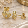 Sterling Silver Stud Earring, Heart Design, with White Cubic Zirconia, Polished, Golden Finish, 02.369.0039.2